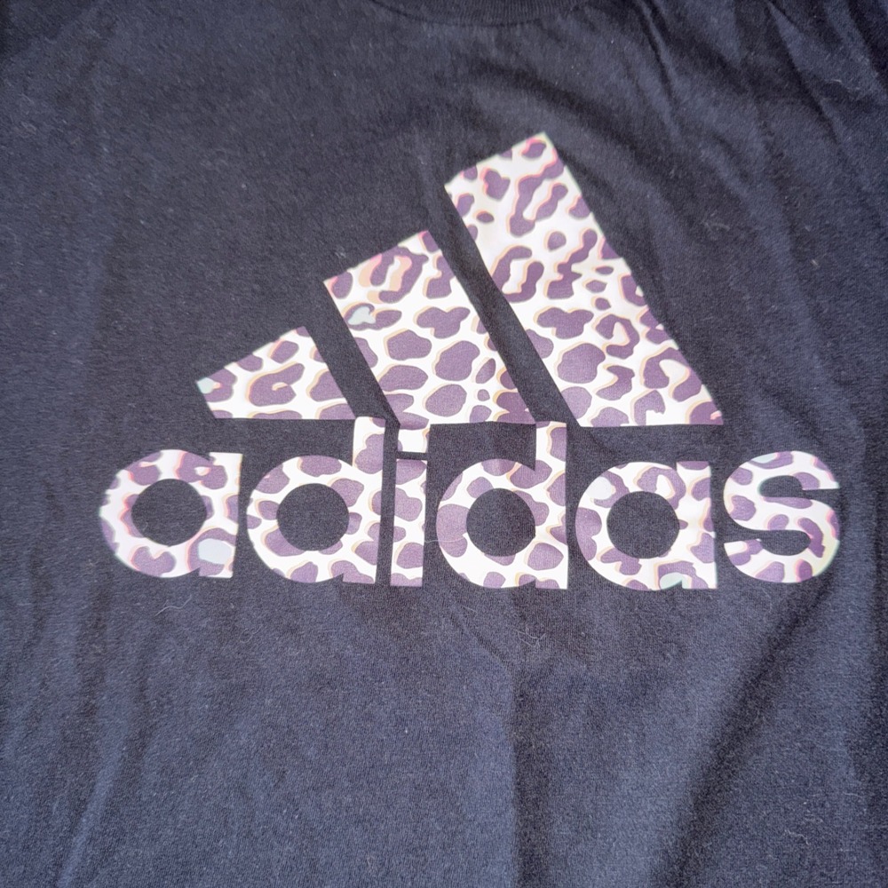 Adidas Amplifier Tee 2XL Black‎ Leopard Print Logo Graphic Short Sleeve Shirt